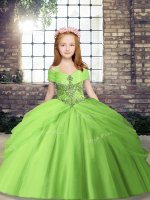 Beading Kids Pageant Dress Yellow Green Lace Up Sleeveless Floor Length(SKU PAG1208-11BIZ)