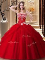 Sweetheart Sleeveless Tulle Sweet 16 Dress Embroidery Lace Up
