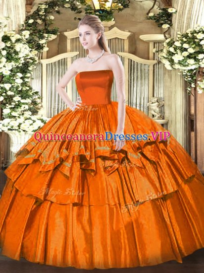 Orange Red Zipper Strapless Ruffled Layers 15th Birthday Dress Organza Sleeveless - Click Image to Close