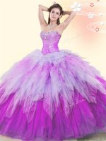 Nice Ball Gowns Sweet 16 Dress Multi-color Sweetheart Tulle Sleeveless Floor Length Lace Up