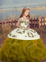 Fantastic Floor Length Ball Gowns Sleeveless Olive Green Kids Formal Wear Lace Up