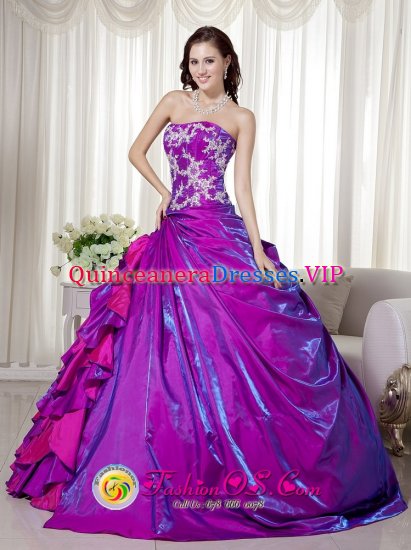 Waterford Maine/ME Fashionable Purple Strapless Taffeta Appliques Decorate Quinceanera Dress - Click Image to Close