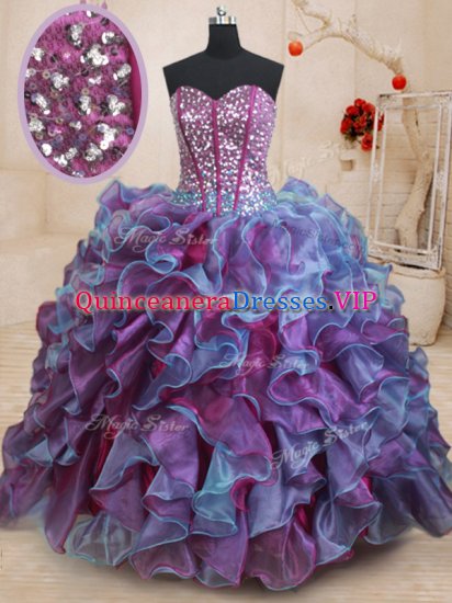Classical Sweetheart Sleeveless Organza 15 Quinceanera Dress Ruffles and Sequins Lace Up - Click Image to Close