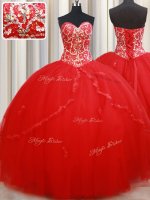 Trendy Red Sleeveless Beading and Appliques Floor Length Sweet 16 Quinceanera Dress