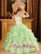 Elegant Sweetheart Neckline Beaded and Ruffles Decorate Apple Green Quinceanera Dress In Beach North Dakota/ND