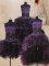 Four Piece Black and Purple Strapless Neckline Beading and Ruffles Quince Ball Gowns Sleeveless Lace Up