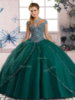Tulle Cap Sleeves Sweet 16 Quinceanera Dress Brush Train and Beading