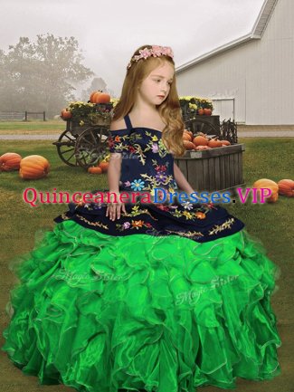 Girls Pageant Dresses Party and Wedding Party with Embroidery and Ruffles Straps Sleeveless Lace Up