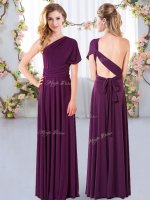 Dark Purple Sleeveless Chiffon Criss Cross Vestidos de Damas for Wedding Party