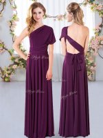 Dark Purple Sleeveless Chiffon Criss Cross Vestidos de Damas for Wedding Party(SKU BMT0468BIZ)