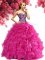 Exceptional Hot Pink Ball Gowns Beading and Ruffles Sweet 16 Dresses Lace Up Organza Sleeveless Floor Length