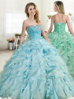 Perfect Organza and Taffeta Sweetheart Sleeveless Lace Up Beading and Ruffles Quince Ball Gowns in Baby Blue(SKU YYPJ047-1BIZ)