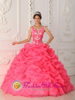 Ciudad Evita Argentina Sexy Watermelon Quinceanera Dress With Appliques Decorate Straps And Bodice