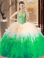 On Sale Multi-color Sleeveless Tulle Backless Quinceanera Gowns for Prom and Military Ball and Sweet 16 and Quinceanera