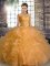 Orange Organza Lace Up Quinceanera Dresses Sleeveless Floor Length Beading and Ruffles