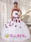 Pretty White and Wine Red Quinceanera Dress For Chugiak Alaska/AK Strapless Tulle Beading and Hand Made Flowers Decorate Ball Gown