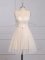 Mini Length Champagne Quinceanera Dama Dress Scoop Sleeveless Lace Up
