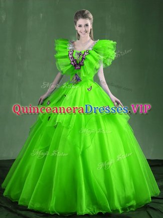 Custom Fit Organza Sweetheart Sleeveless Lace Up Appliques and Ruffles Vestidos de Quinceanera in
