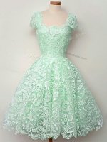 Fantastic Cap Sleeves Lace Up Knee Length Lace Damas Dress