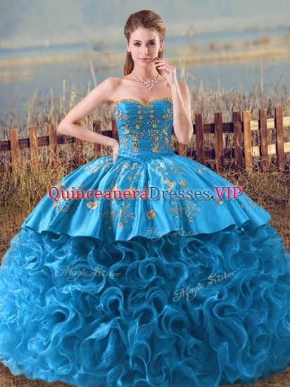 Sweetheart Sleeveless Fabric With Rolling Flowers Ball Gown Prom Dress Embroidery and Ruffles Brush Train Lace Up - Click Image to Close