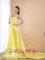 Light Hand Flower Decorate Yellow Column/Sheath Sweetheart Watteau Train Elastic Woven Satin Beading Quinceanera Dama Dress in Wellington FL