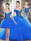 Artistic Off The Shoulder Sleeveless Sweet 16 Quinceanera Dress Brush Train Beading Royal Blue Organza