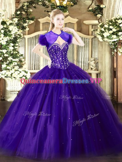 Elegant Floor Length Purple Quince Ball Gowns Sweetheart Sleeveless Lace Up - Click Image to Close