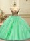 Sleeveless Floor Length Appliques Lace Up 15th Birthday Dress with Green