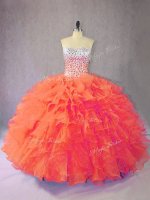 Orange Organza Lace Up Quinceanera Dress Sleeveless Floor Length Beading and Ruffles(SKU PSSW0975-5BIZ)