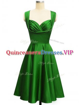 Sleeveless Taffeta Knee Length Lace Up Quinceanera Court of Honor Dress in Green with Ruching