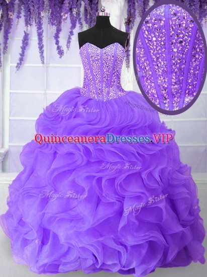 Sweetheart Sleeveless Lace Up 15th Birthday Dress Purple Organza - Click Image to Close