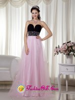 Pink and Black Beading Prom Dress A-line Sweetheart Floor-length Taffeta and Tulle(SKU MLXN027BIZ)
