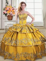 Ball Gowns Vestidos de Quinceanera Gold Sweetheart Satin and Organza Sleeveless Floor Length Lace Up(SKU PSSW0368MT-13BIZ)