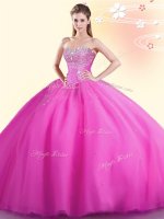 Floor Length Ball Gowns Sleeveless Hot Pink Quinceanera Dress Lace Up