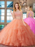 Beauteous Scoop Sleeveless Backless Floor Length Beading and Ruffles Sweet 16 Dresses