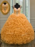 Orange Zipper 15 Quinceanera Dress Beading and Ruffles Sleeveless Floor Length(SKU PSSW015-2BIZ)