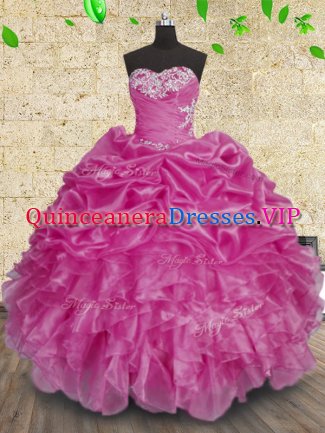 Sweetheart Sleeveless Lace Up Quince Ball Gowns Fuchsia Organza