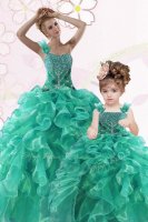 Deluxe One Shoulder Sleeveless Lace Up Floor Length Beading and Ruffles 15th Birthday Dress