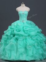Vintage Apple Green Organza Lace Up Quinceanera Dresses Sleeveless Floor Length Beading and Ruffles and Pick Ups(SKU SWQD201BIZ)