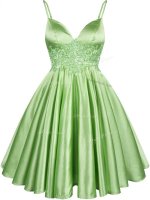 High Quality Green Sleeveless Knee Length Lace Lace Up Quinceanera Dama Dress