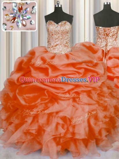 Smart Orange Red Sleeveless Beading and Ruffles and Pick Ups Floor Length Sweet 16 Dresses - Click Image to Close