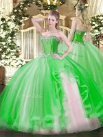 Stylish Green Lace Up Military Ball Dresses Beading and Ruffles Sleeveless Floor Length