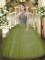 Halter Top Sleeveless Lace Up Vestidos de Quinceanera Olive Green Tulle