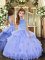 Glorious Ball Gowns Pageant Dress Toddler Lavender and Pink And Yellow Halter Top Tulle Sleeveless Floor Length Backless