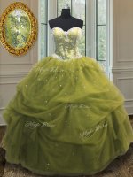 Sequins Pick Ups Ball Gowns Quinceanera Dresses Olive Green Sweetheart Organza Sleeveless Floor Length Lace Up(SKU PSSW063-2BIZ)