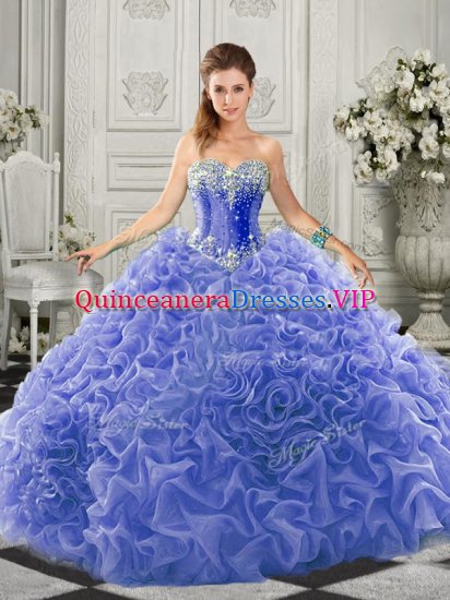 Ball Gowns Sleeveless Blue Vestidos de Quinceanera Court Train Lace Up - Click Image to Close