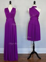 Beading and Ruching Quinceanera Dama Dress Purple Lace Up Sleeveless Floor Length(SKU SWBD179BIZ)