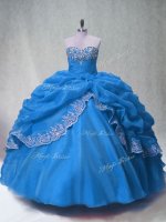 Blue Sleeveless Beading and Appliques and Pick Ups Floor Length Ball Gown Prom Dress