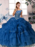 Decent Ball Gowns Sleeveless Royal Blue 15 Quinceanera Dress Brush Train Zipper