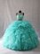 Admirable Aqua Blue Ball Gowns Organza Scoop Sleeveless Beading and Ruffles Zipper Ball Gown Prom Dress Brush Train